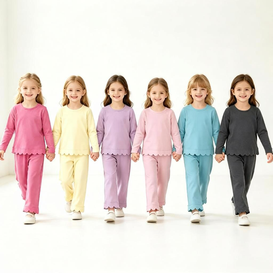 Sibling Baby Girls Kids Long Sleeves Shirts Pants Cotton Sets Pajamas Scallop Clothes RTS