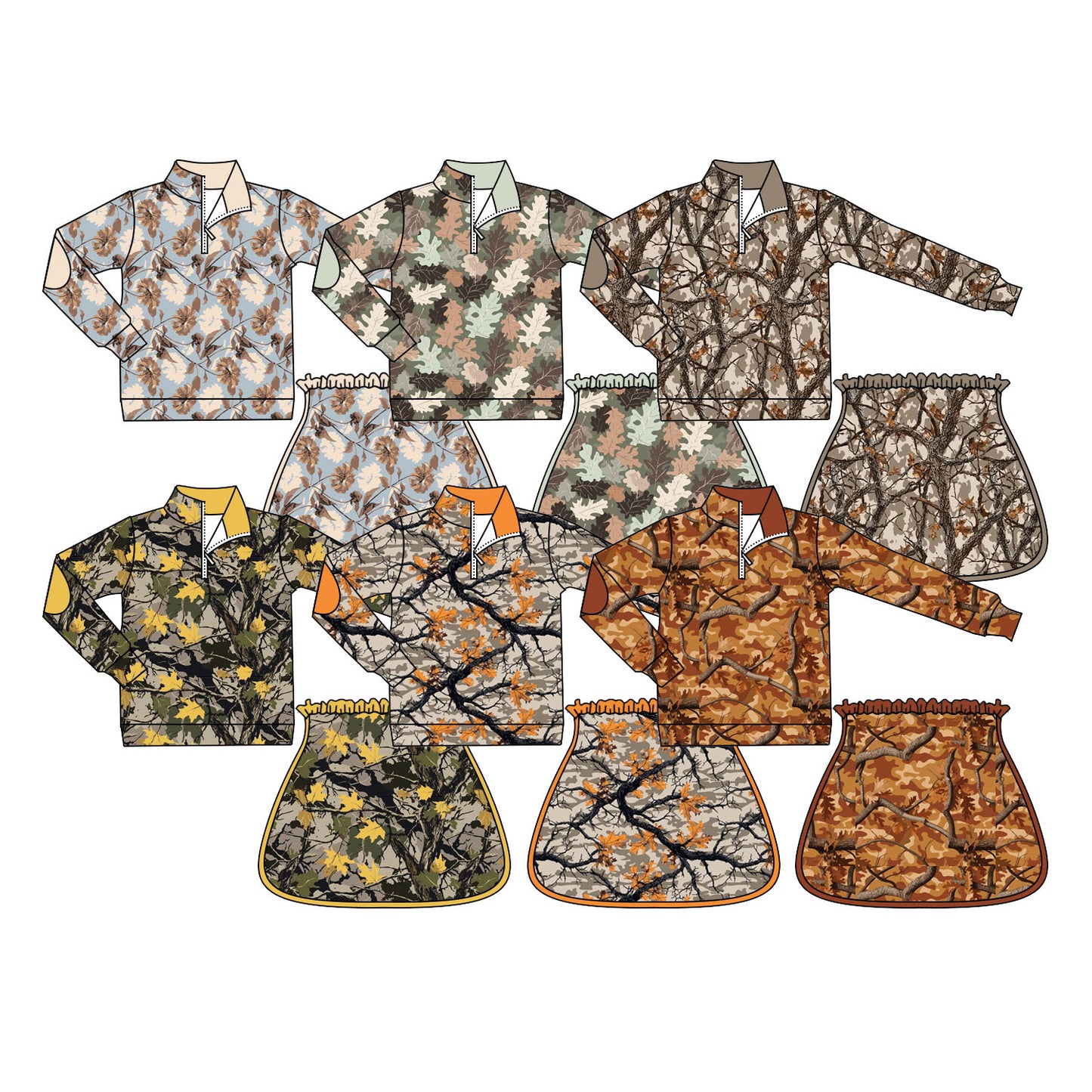 ( Moq 5 Each Style ) Sibling Baby Girls Kids Long Sleeves Zipper Shirts Skirt Shorts Sets Camo Clothes