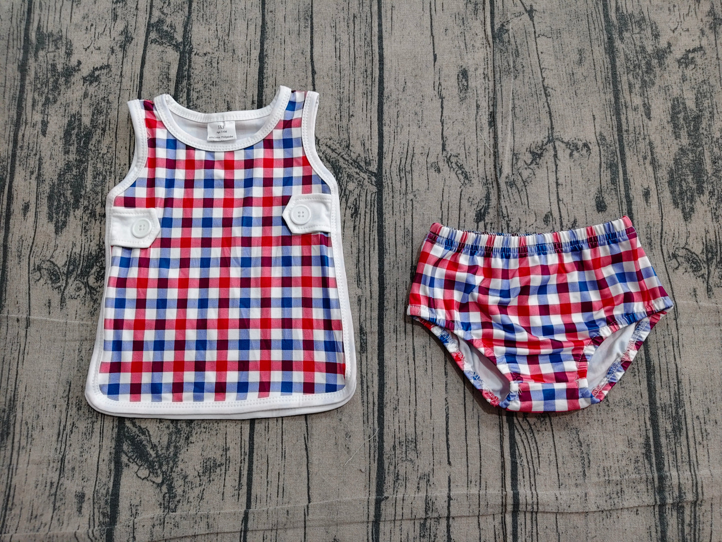 Baby Boys Kids Red Blue Plaid Tops Bummie Shorts Set 4th of July Clothes RTS