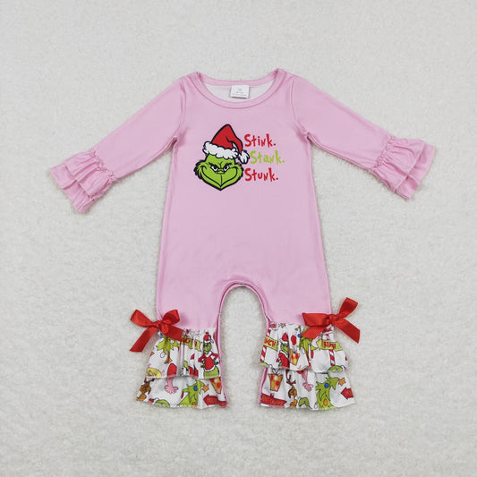 LR0778 Baby Girl Long Sleeves One Piece Christmas Face Romper