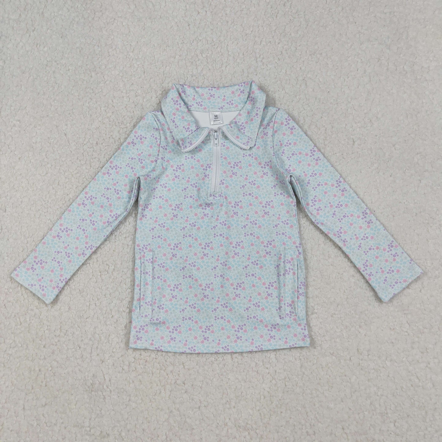 Baby Girl Long Sleeves Floral Zipper Pockets Yoga Shirt Pullover Tops RTS