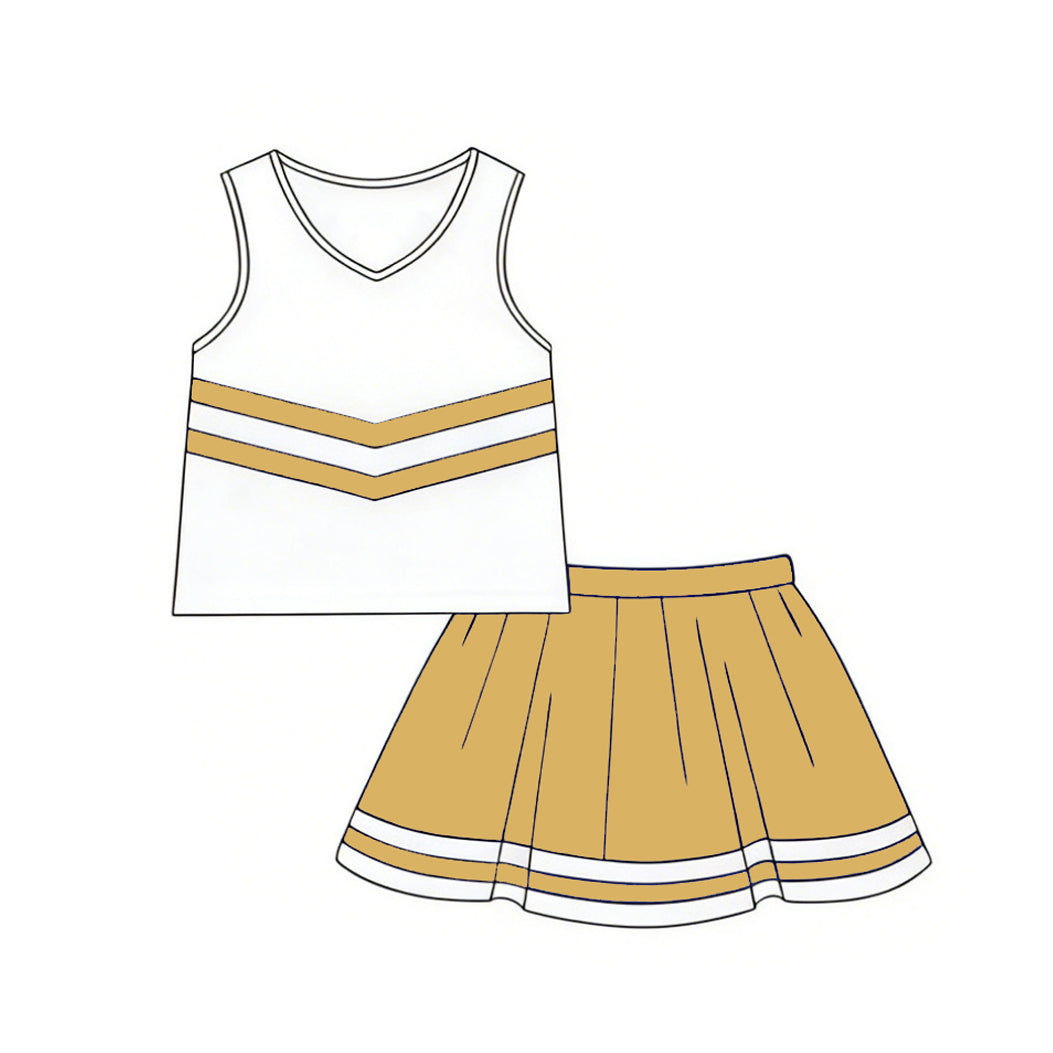 ( Moq 5 ) Preorder Baby Girl Kids Sleeveless Tops Khaki Skirt Shorts Set Cheer Team Clothes