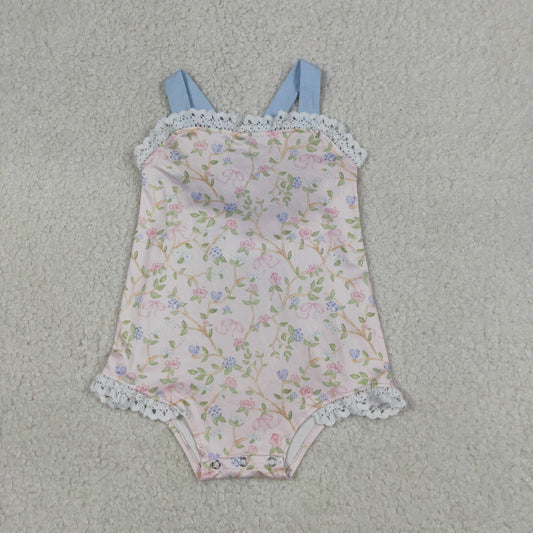 Baby Girls Infant Floral Bows Sleeveless Bubble Romper Summer Clothes RTS