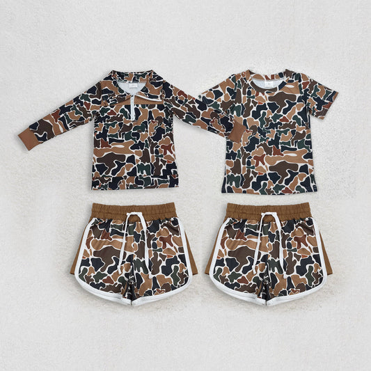 Sibling Baby Girls Kids Brown Green Camo Tops Shorts Southern Clothes Sets RTS