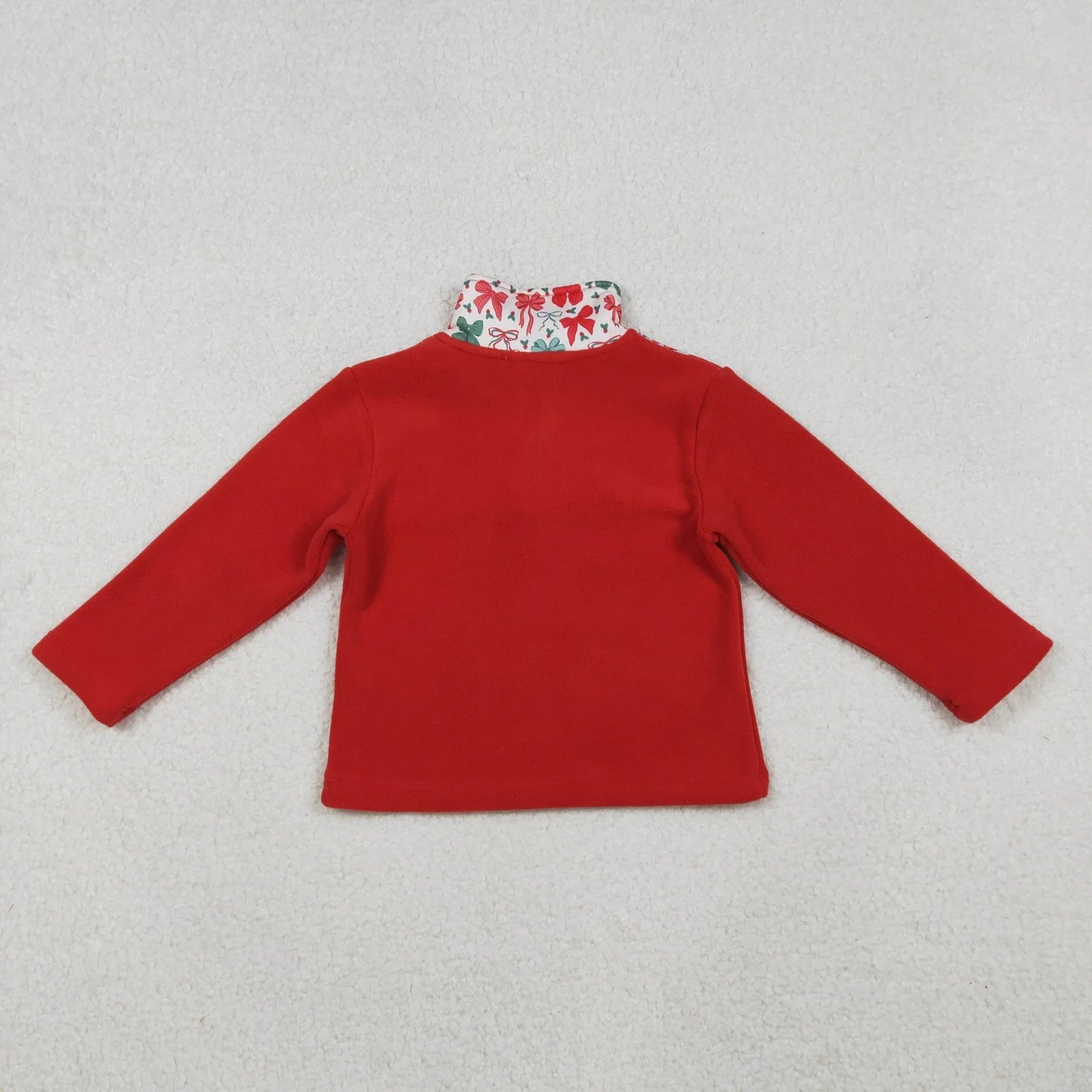 Sibling Baby Girl Pink Long Sleeves Bows Santa Zipper Fleece Pullover Christmas Shirt RTS