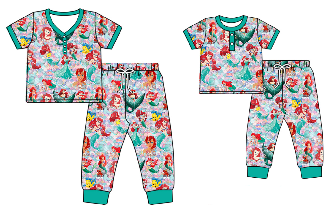 Baby Girl Toddler Toddler Adult Women Short Sleeves Princess Pants Sibling Family Shorts Pajamas Set ( Moq 5 Each Style )11.28