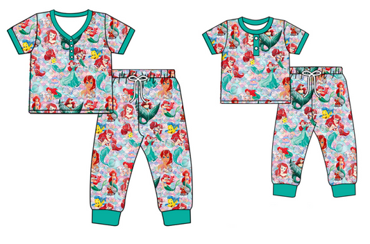 Baby Girl Toddler Toddler Adult Women Short Sleeves Princess Pants Sibling Family Shorts Pajamas Set ( Moq 5 Each Style )11.28