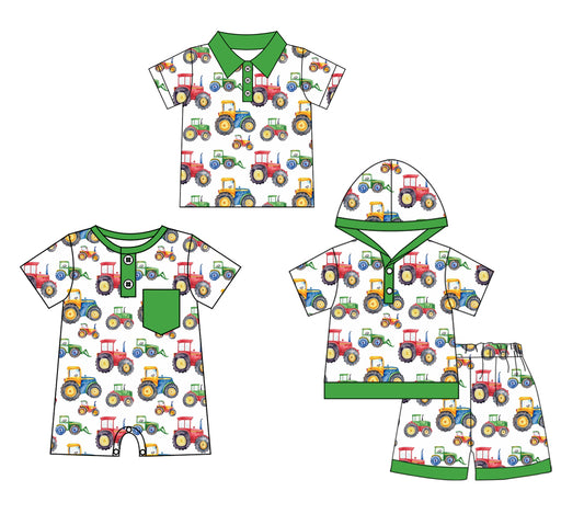 Baby Boy Short Sleeves Tractor Farm Sibling Romper Clothes Set ( Moq 5 Each Design )11.23