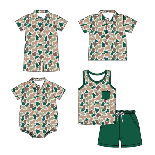 Baby Boy Camo Green Sibling Romper Shirt Set ( Moq 5 Each Style ) 3.14