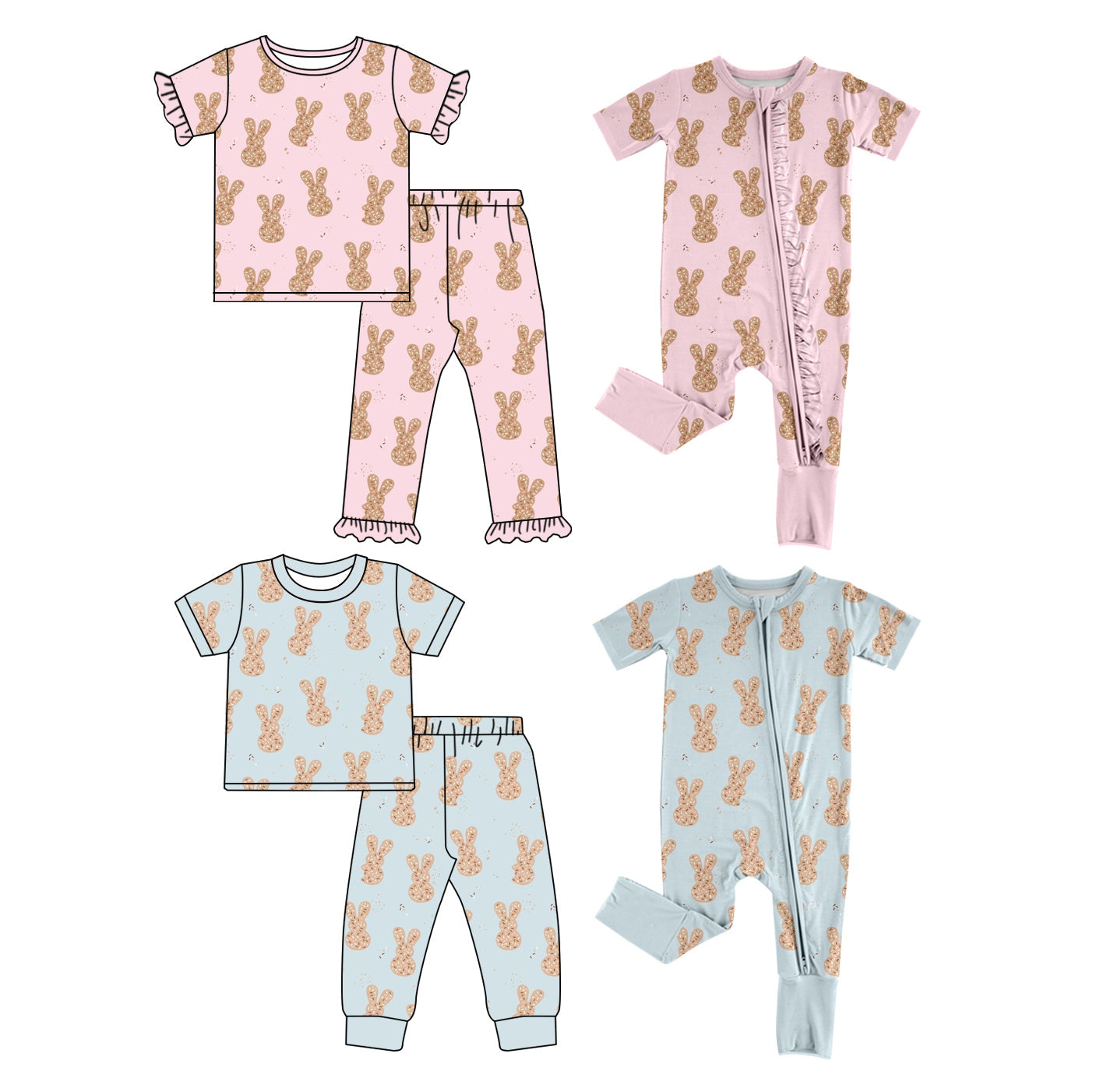 Baby Boy Girl Short Sleeves Easter Rabbits Sibling Romper Set ( Moq 5 Each Design ) 12.14