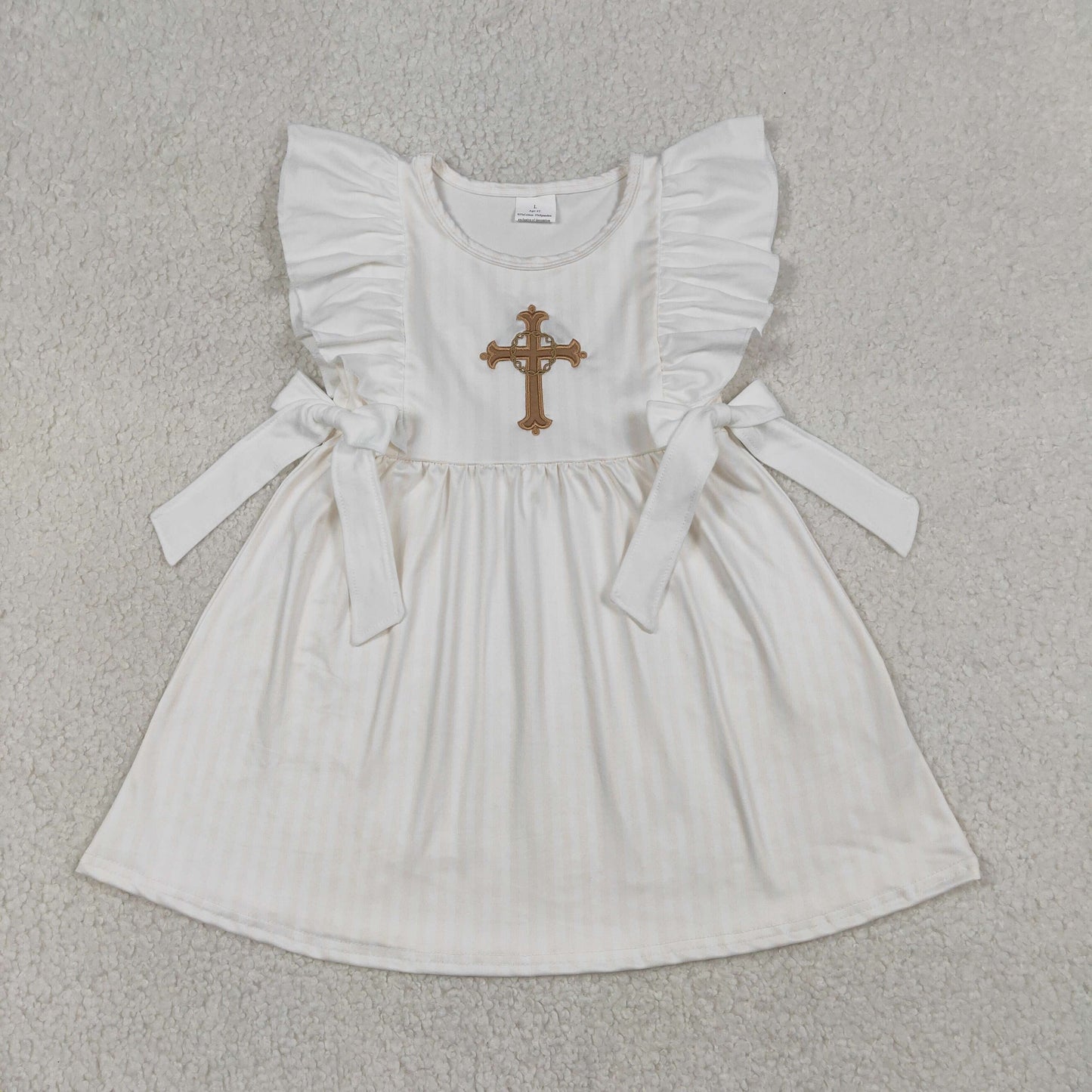 Sibling Baby Girls Infant Straps Embroidery Cross Easter Bubble Romper Dress RTS