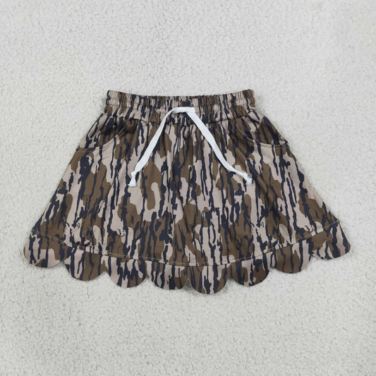 Baby Girls Kids Shorts Pockets Skirt Scallop Olive Camo Clothes RTS