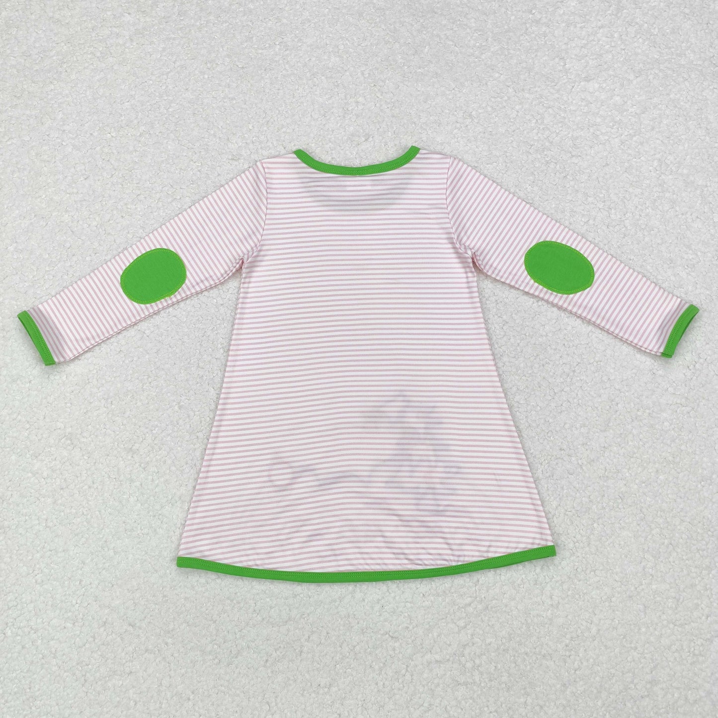 Baby Girl Long Sleeves Embroidery Christmas Pink Stripes Tree Dress