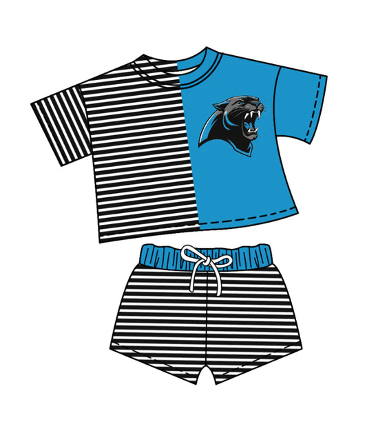 ( Moq 5 ) Baby Girls Short Sleeves Stripes Leopard Shirt Shorts Team Clothes Set