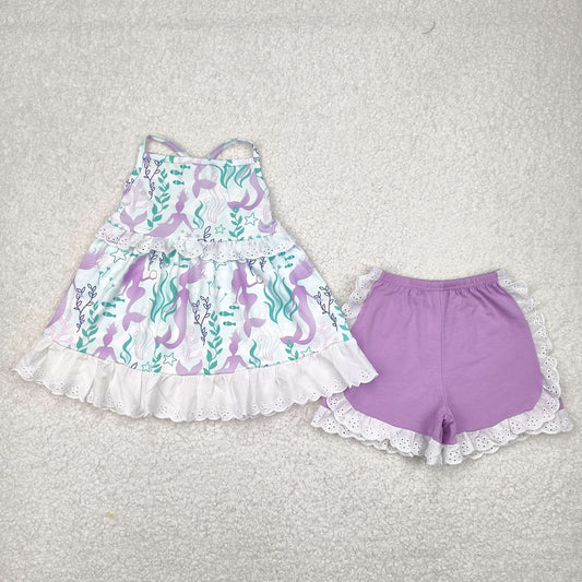 Baby Girl Sleeveless Mermaid Ruffle Tunic Shorts Clothes Set RTS
