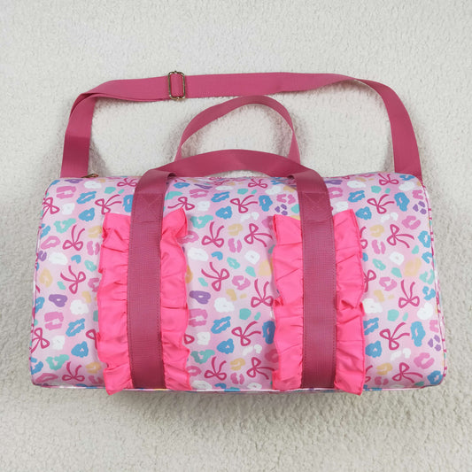 Preorder Kids Girl Adult Leopard Bows Ruffle Gym Bag RTS