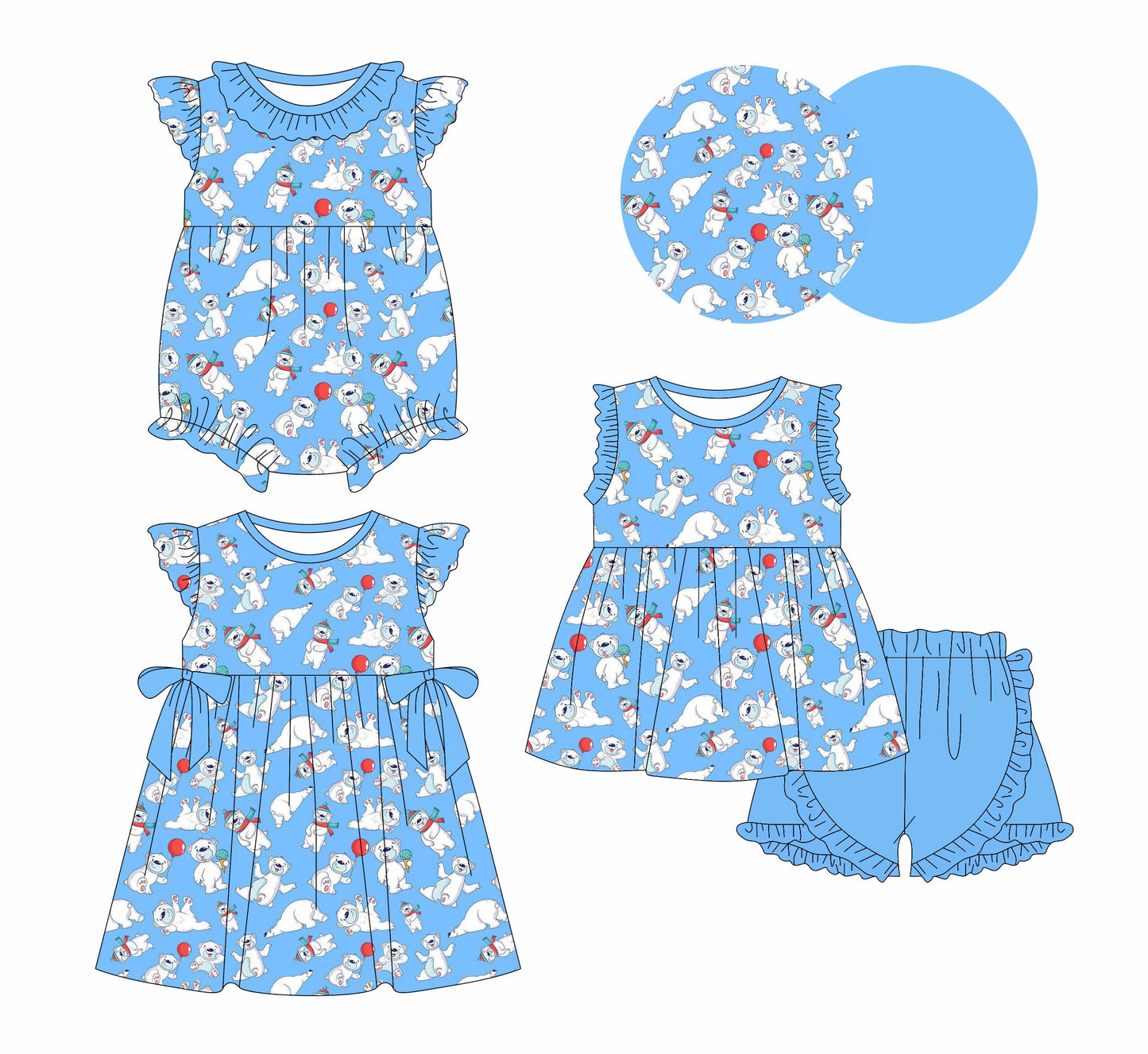 Baby Girl Bears Blue Sibling Dress Romper Set ( Moq 5 Each Style ) 1.4