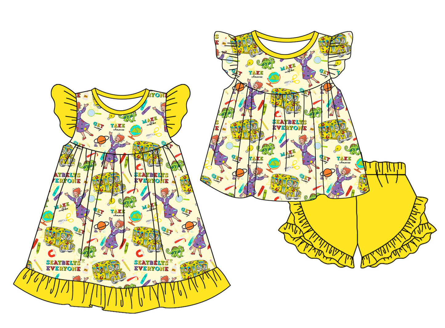 Baby Girl Teacher Bus Back To School Sibling Dress Set ( Moq 5 Each Style ) 1.16