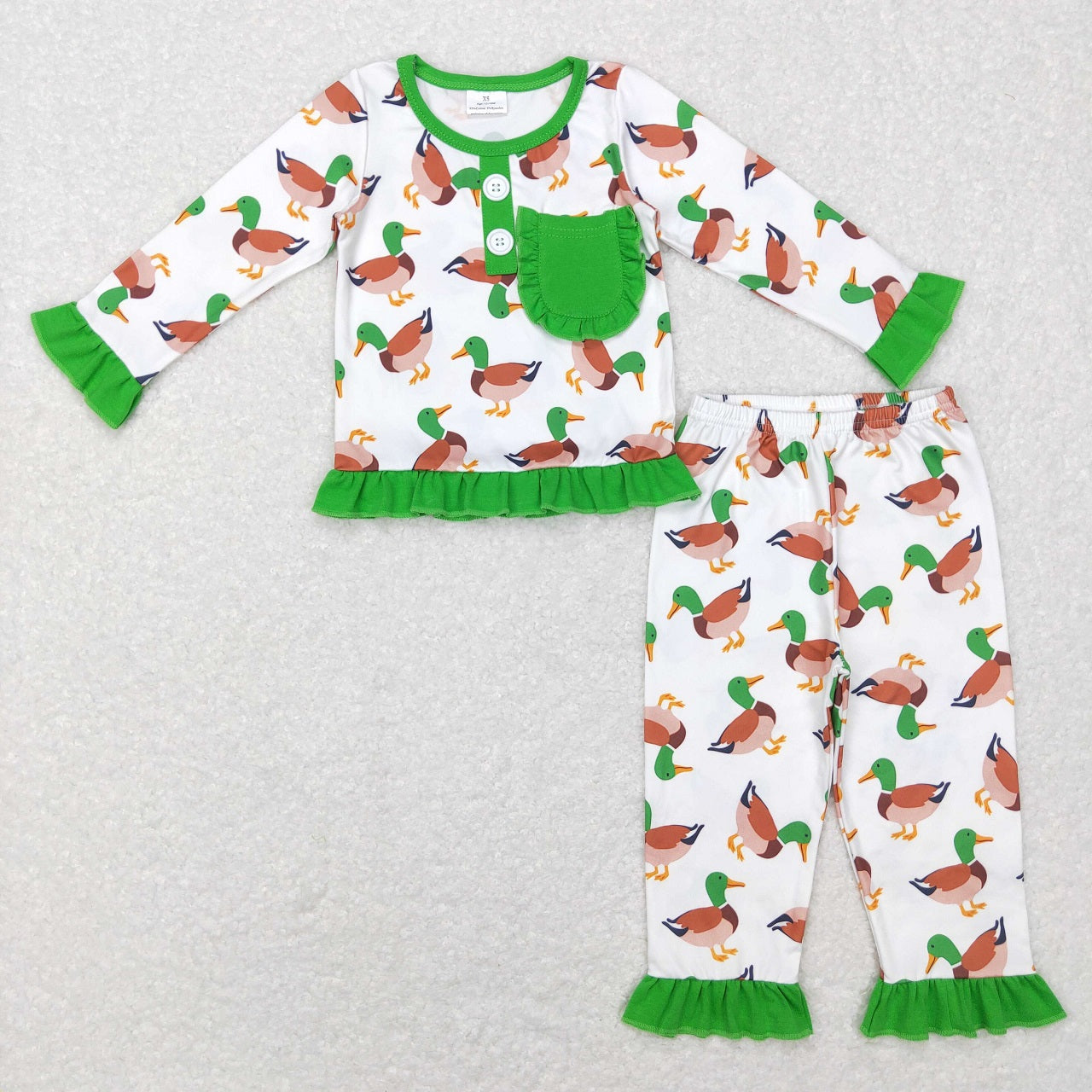 GLP1016 Baby Girl Long Sleeves Duck Pocket Shirt Pants Hunting Outfit Pajamas
