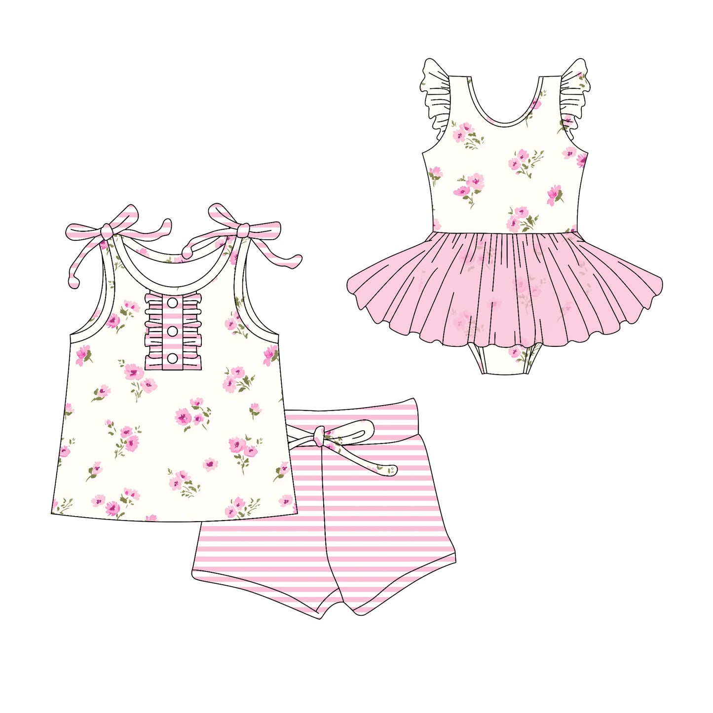 Baby Girl Summer Floral Pink Sibling Romper Set ( Moq 5 Each Style ) 3.1