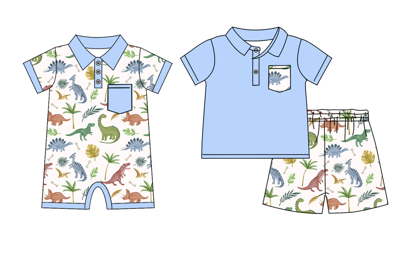 Baby Boy Short Sleeves Dinosaurs Sibling Romper Set ( Moq 5 Each Style ) 3.21