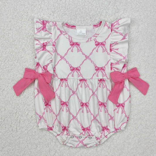 Baby Girl Infant Short Sleeves Pink Bows Bubble Romper