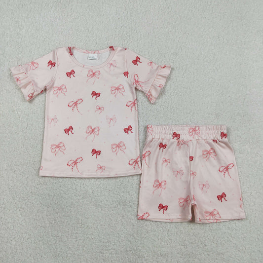 Baby Girls Kids Short Sleeves Bows Dots Tops Shorts Clothes Summer Set RTS