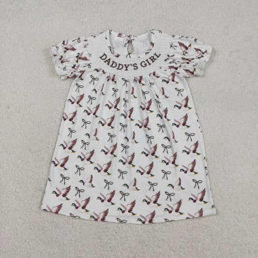 Baby Kids Short Sleeves Embroidery Daddy's Girl Ducks Smocked Dress RTS