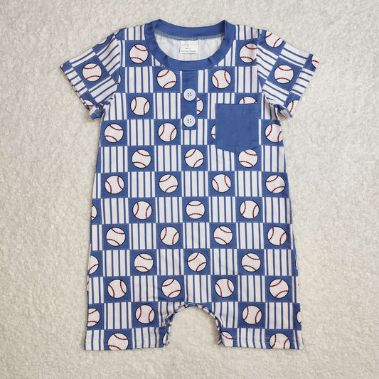 Baby Boy Infant Short Sleeves Buttons Baseball Pocket Romper