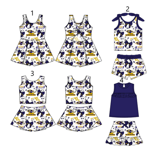 Baby Girl Sleeveless Football Bows Sibling Team Dress Set ( Moq 5 Each Style ) 2.19