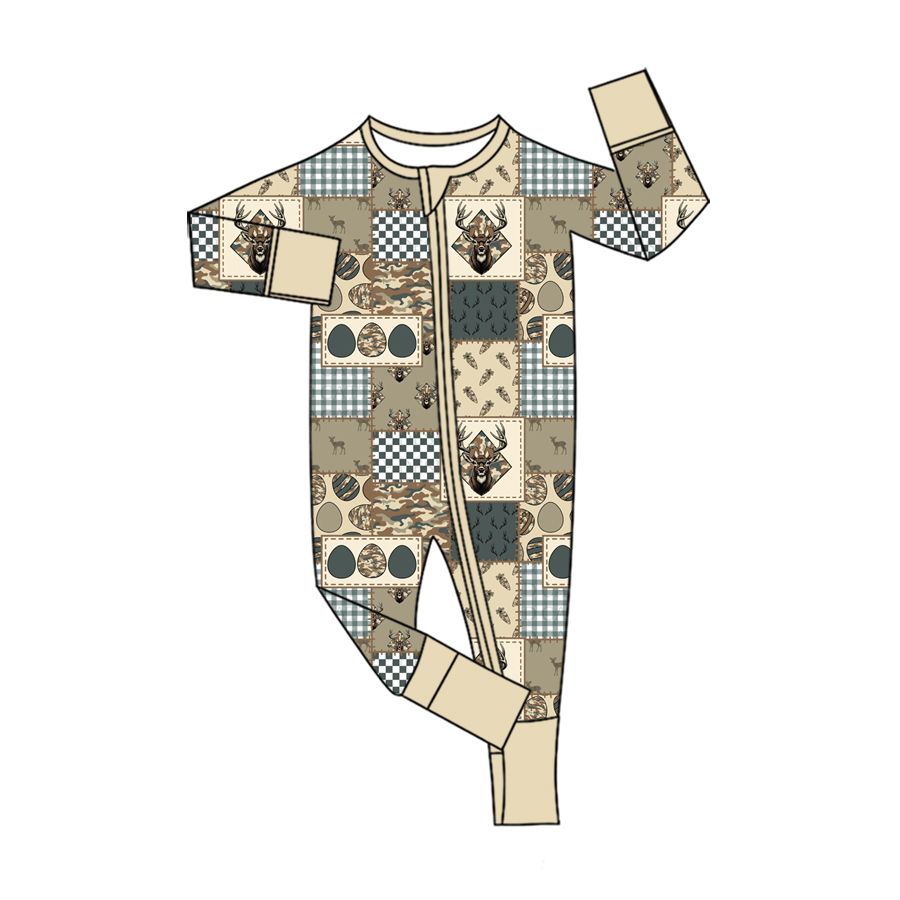 ( Moq 5 ) Preorder Baby Boys Infant Deer Eggs Easter Zipper Footie Romper Camo Clothes