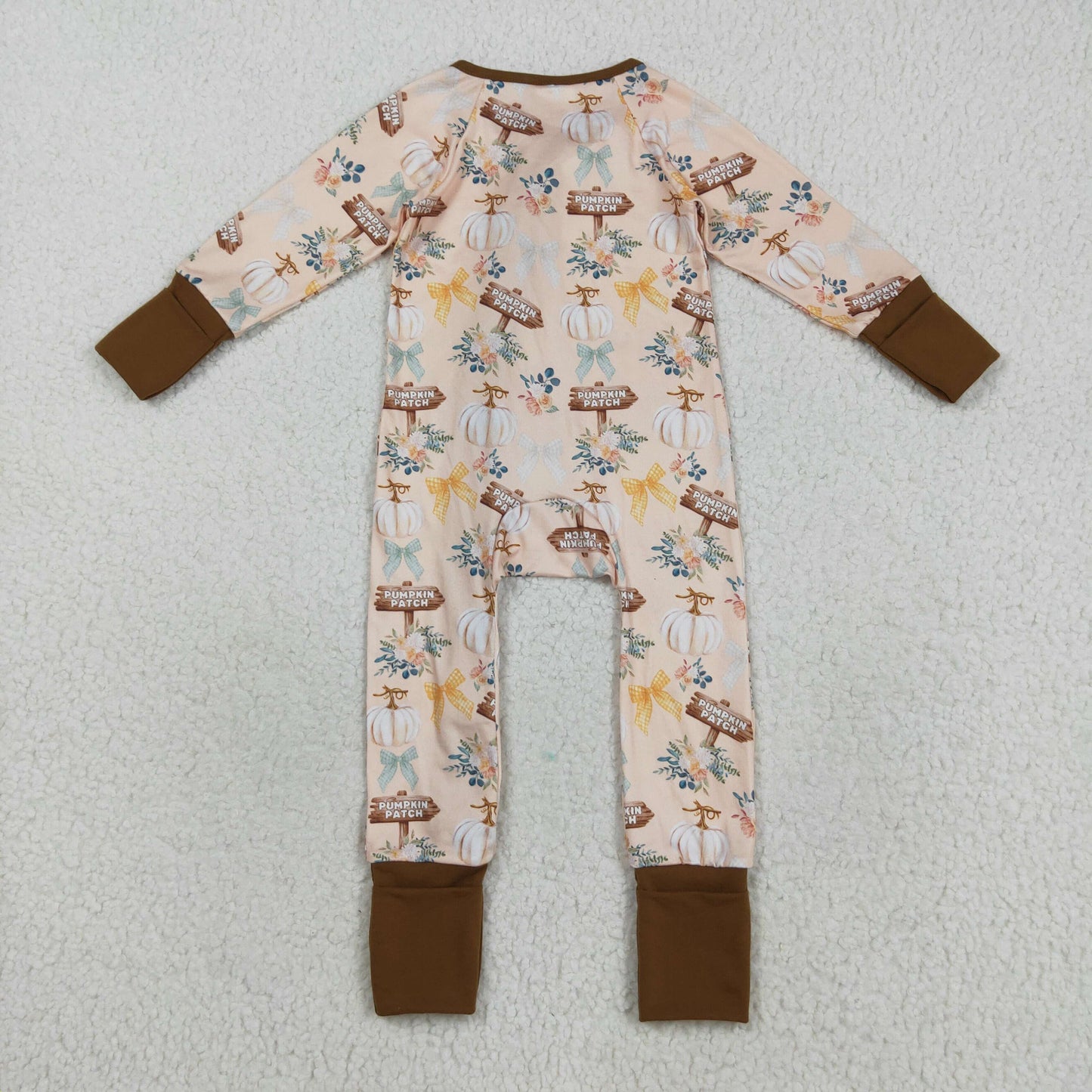 Baby Girl Long Sleeves Pumpkins Bows Flower Zipper Fall Romper RTS