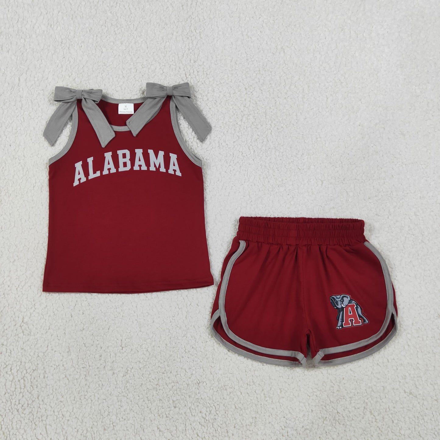 Baby Girls Kids Sleeveless Bows Cotton Shirt Elephant Shorts Red Set Cheer Team Clothes RTS