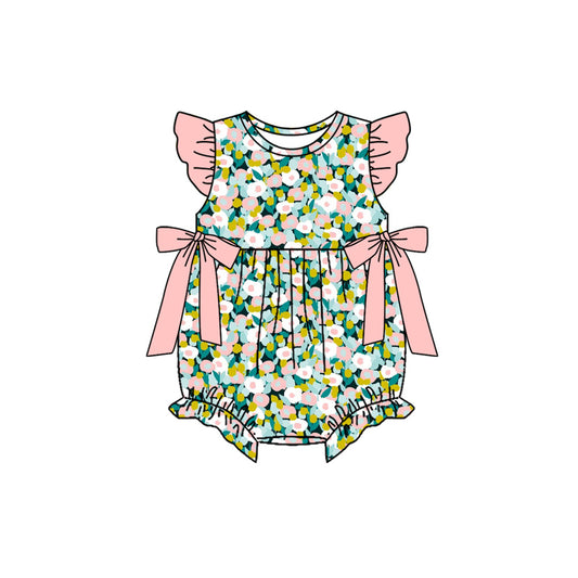 ( Moq 5 ) Preorder Baby Girls Infant Short Sleeves Flower Bows Summer Bubble Romper