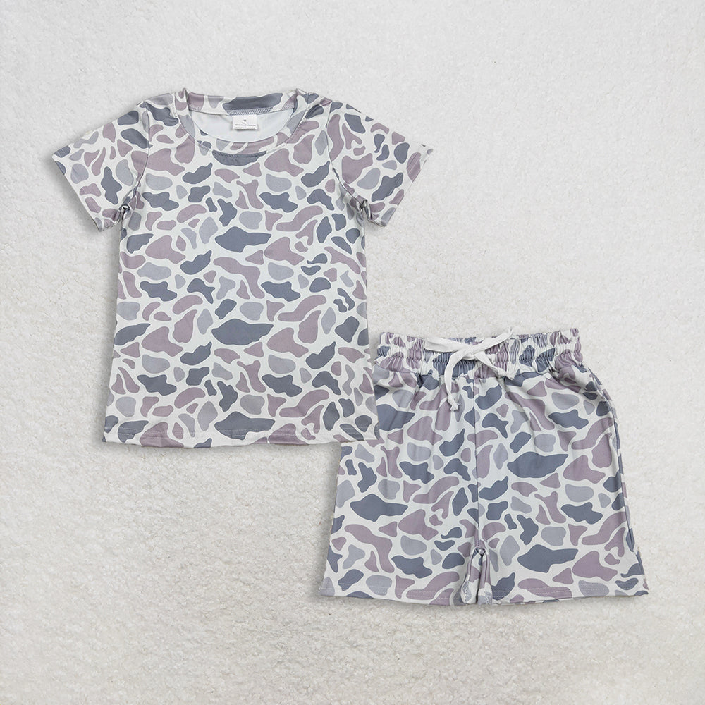 Baby Boys Kids Short Sleeves Shirt Grey Camo Pockets Shorts Summer Clothes Set RTS