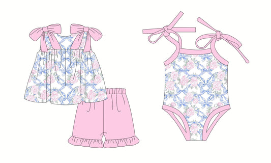 Baby Girl Blue Bows Flower Sibling Romper Set ( Moq 5 Each Style ) 2.26