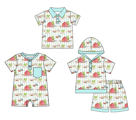 Baby Boy Short Sleeves Farm Animals Sibling Romper Clothes Set ( Moq 5 Each Design )11.23