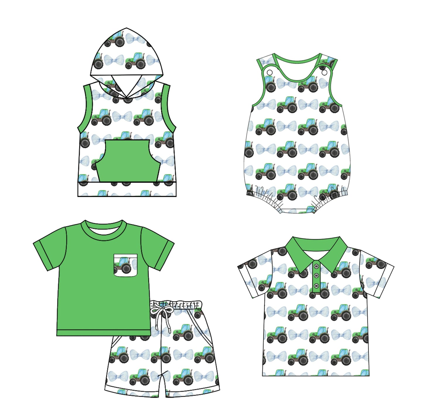 Baby Boy Tractors Ties Sibling Romper Shirt Set ( Moq 5 Each Style ) 1.23