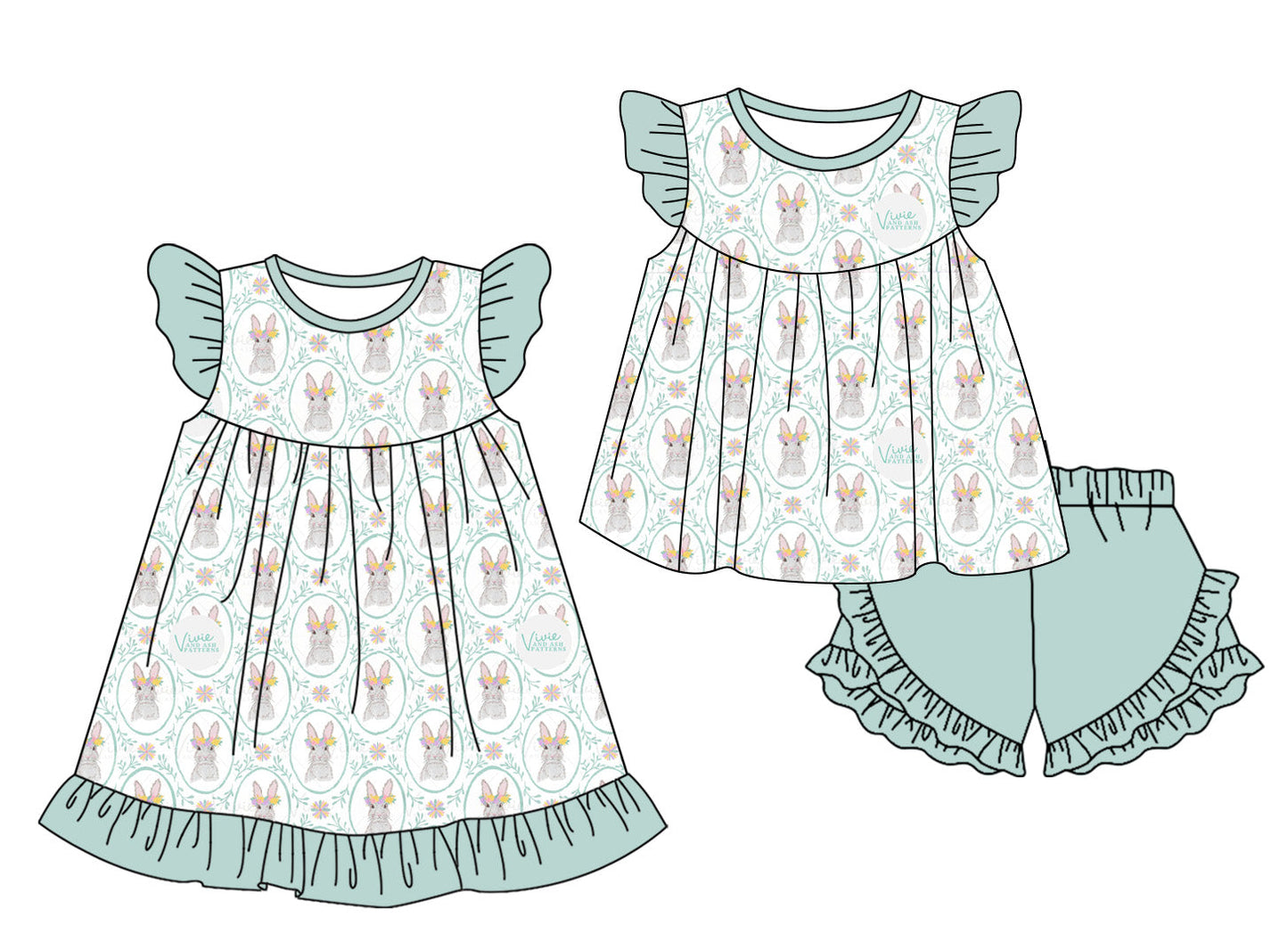 Baby Girl Easter Rabbits Flower Sibling Dress Set ( Moq 5 Each Style ) 1.13