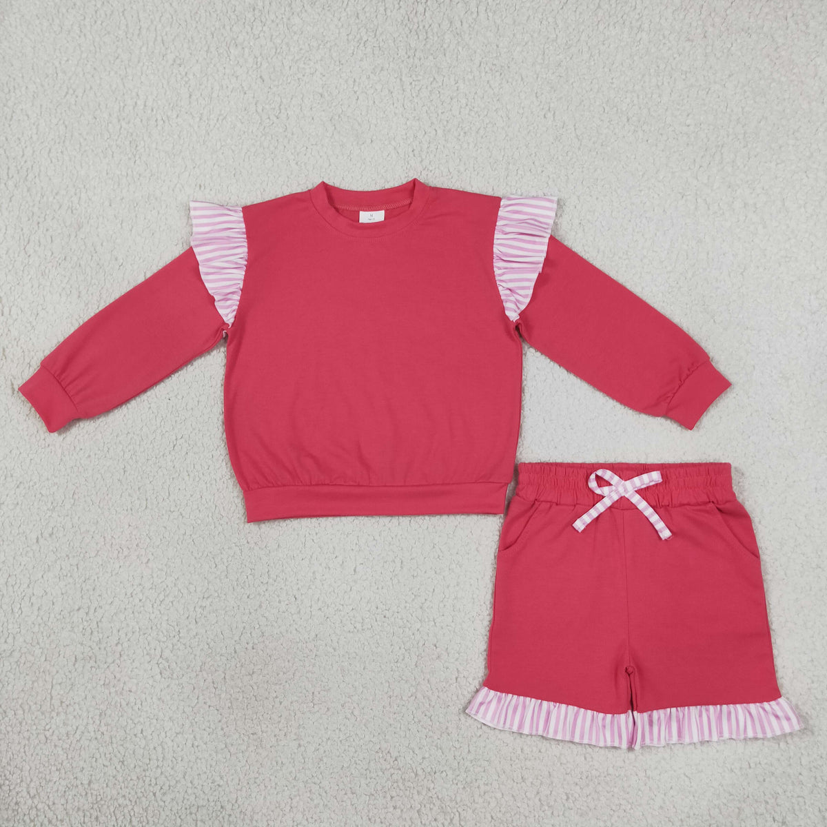 Baby Girls Kids Hot Pink Long Sleeves Tops Pockets Shorts Cotton Set Clothes RTS