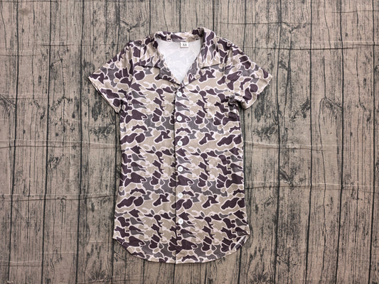( No moq ) Preorder Adult Men Short Sleeves Dark Grey Camo Buttons Cardigan Shirt Tops