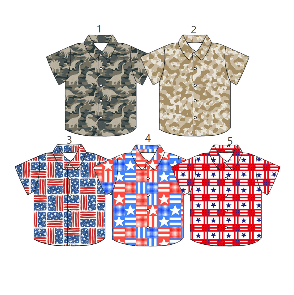 ( Moq 5 Each Style ) Sibling Baby Boys Kids Short Sleeves Camo Stars Buttons Shirts Tops