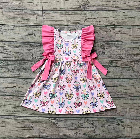 Baby Girls Kids Short Sleeves Eggs Bows Hearts Easter Knee Length Dress RTS