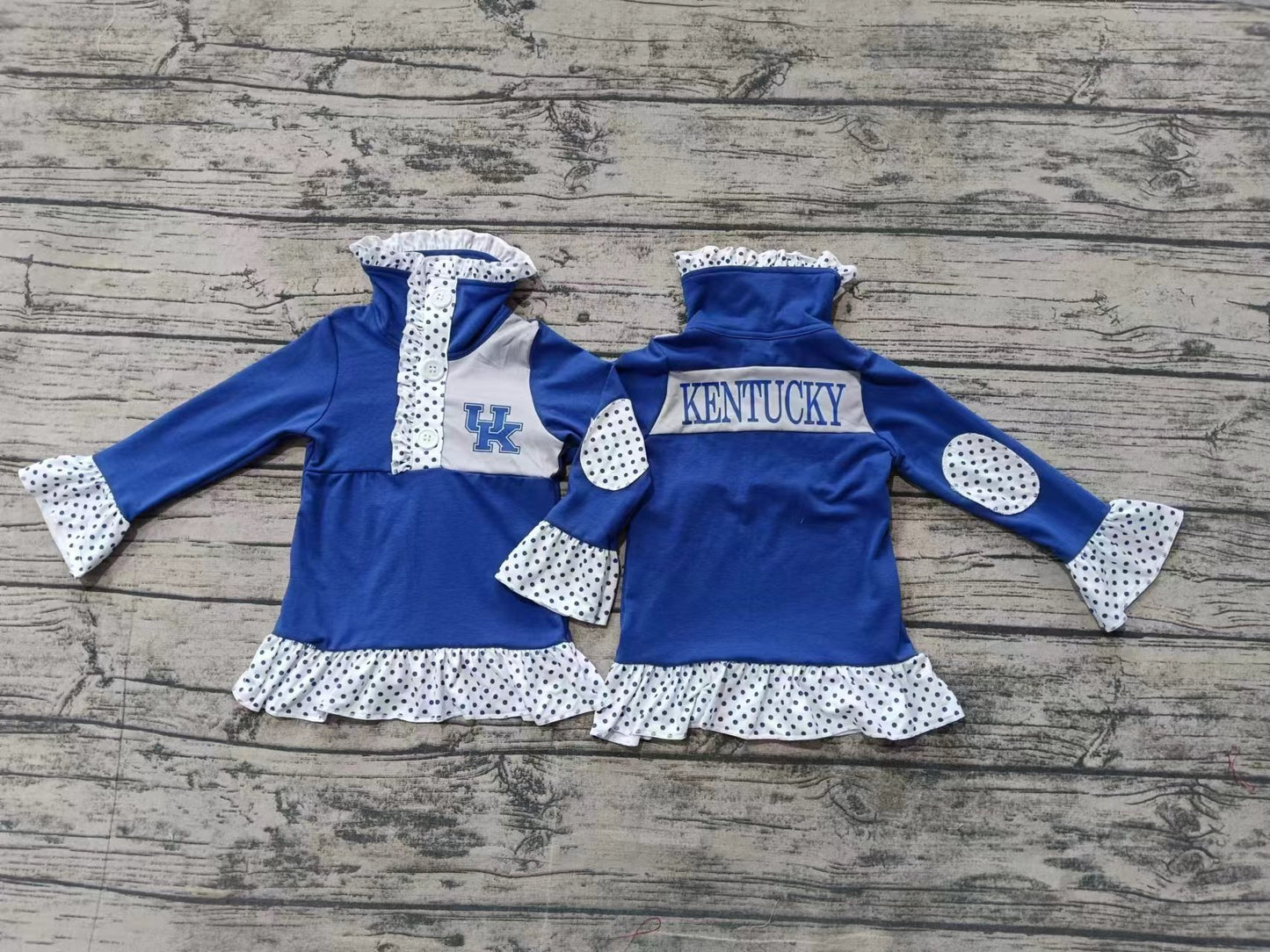 Baby Girl Toddler Blue Long Sleeves Team Buttons Shirt Tops