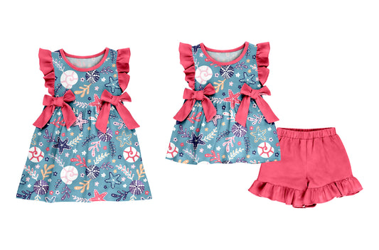 ( Moq 5 Each Style ) Baby Girls Kids Short Sleeves Bows Sibling Summer Dress Set