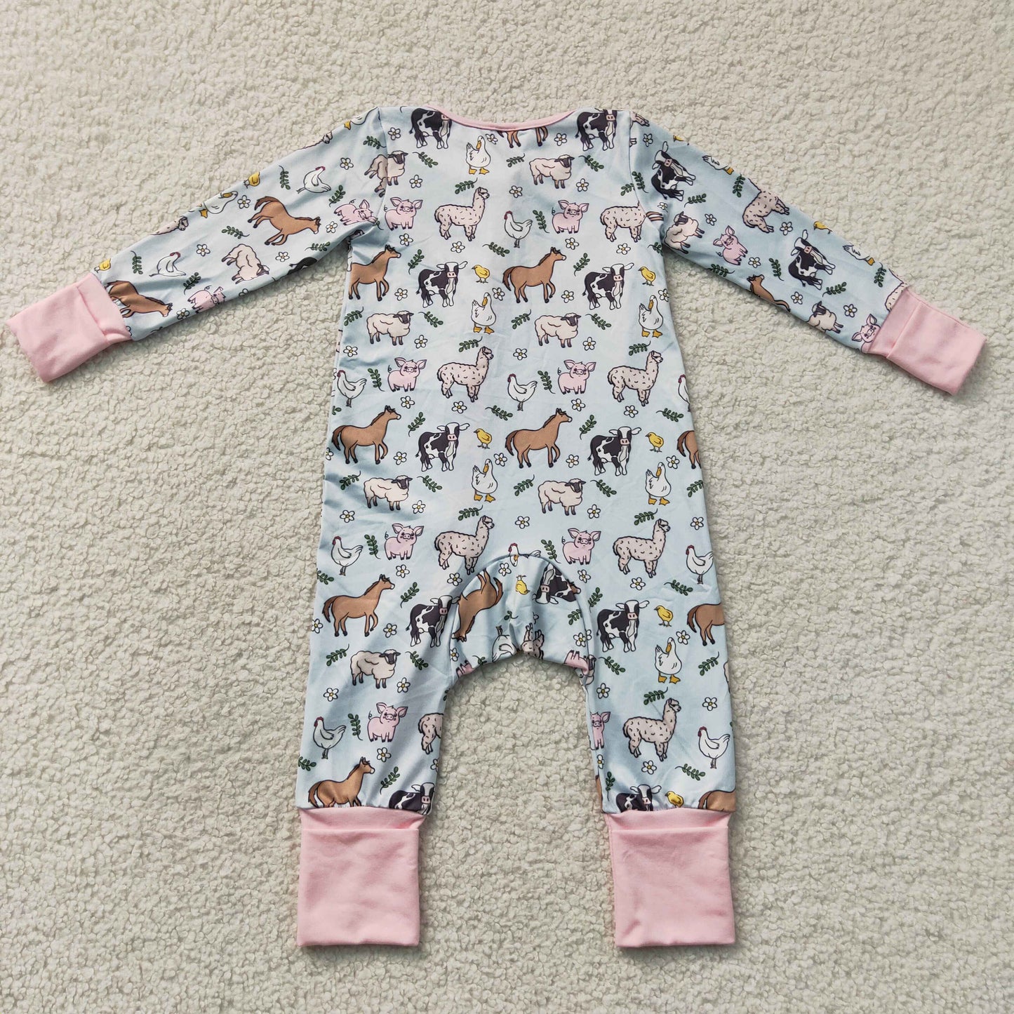 Baby Girls Infant Long Sleeves Farm Animals Zipper Footie Sleeper Romper Clothes RTS