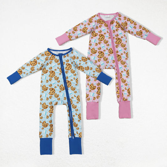 Baby Boy Girl Long Sleeves Cookies Milk Zipper Sibling Pajamas Romper Clothes RTS
