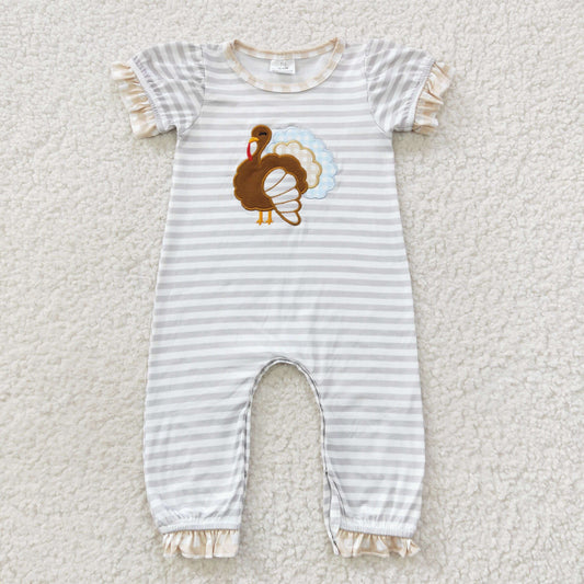 SR0407 Baby Girl Short Sleeves Embroidery turkey One Piece Thanksgiving Romper