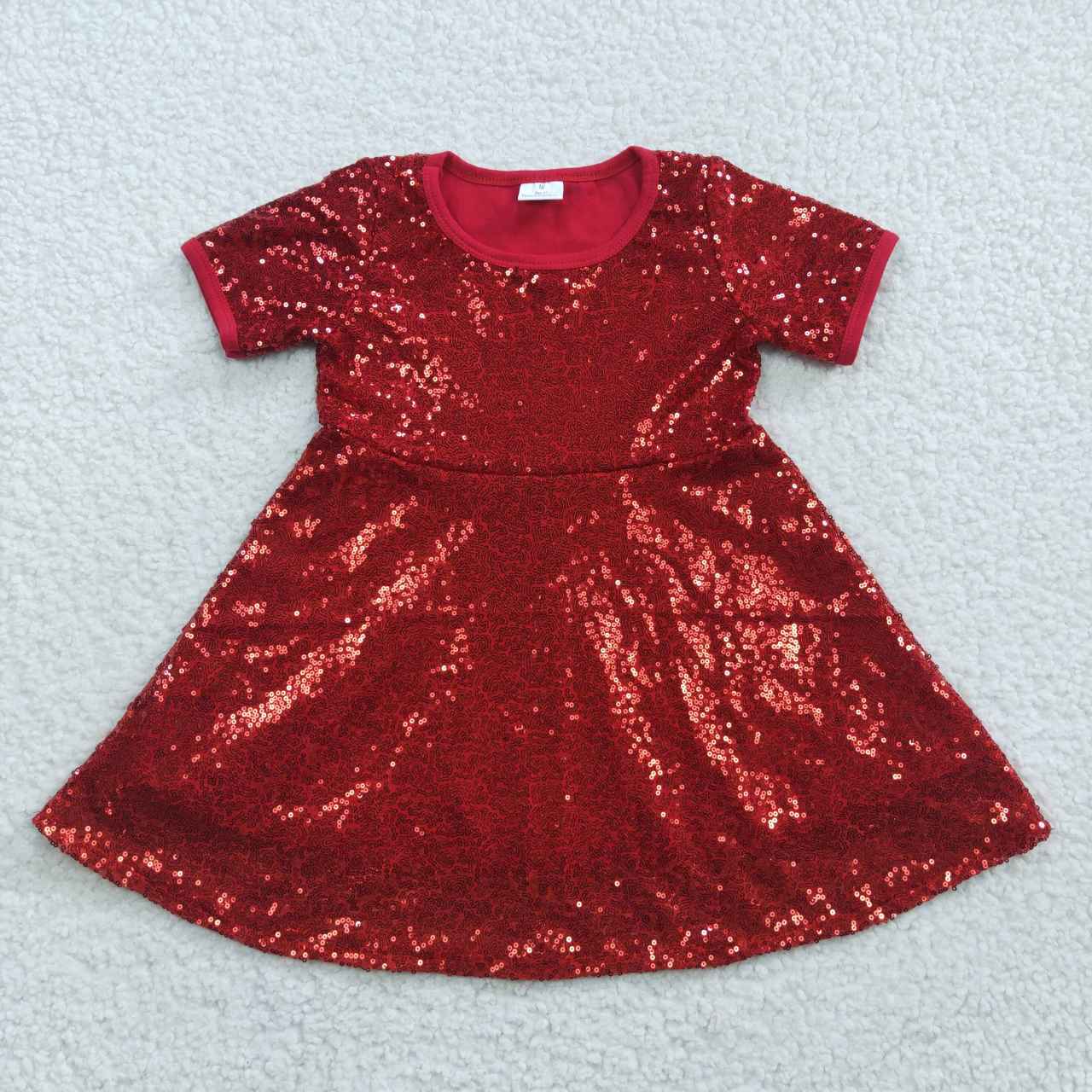 GSD0446 Christmas Baby Girl Red Sequins Short Sleeves Dress