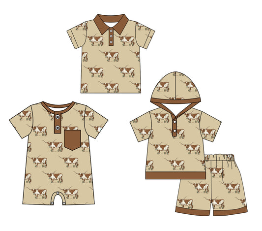 Baby Boy Short Sleeves Western Cow Sibling Romper Clothes Set ( Moq 5 Each Design )11.23